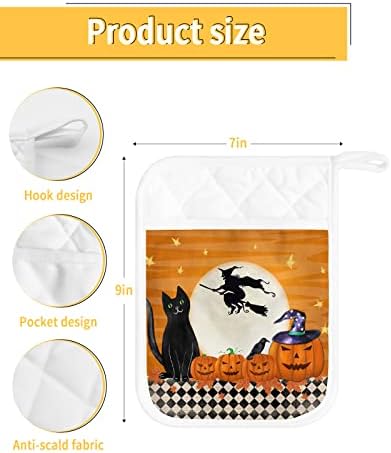 Halloween Witch Black Cat 5PCS Pot Holders 1