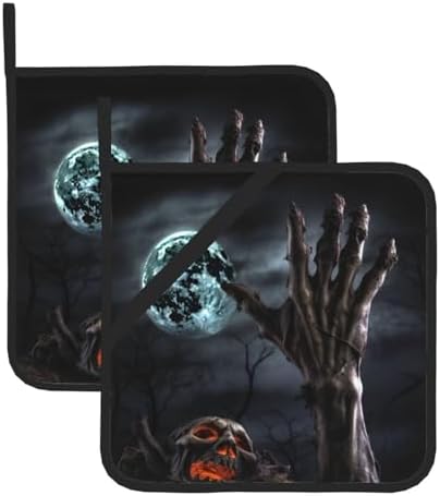 Zombie Hand Dark Halloween Potholder Set