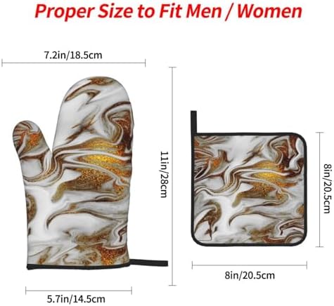 4 Pieces Gold and White Marble Oven Mitts Set with Hanging Loop