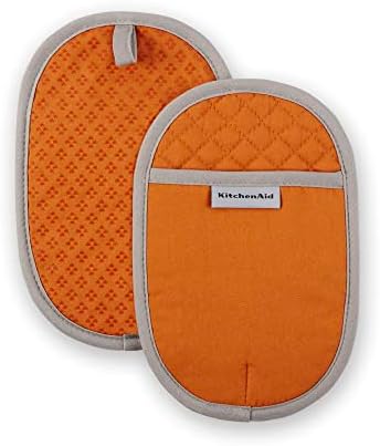 KitchenAid Heat-Resistant Cotton Potholders Set of 2 Honey Orange Machine Washable
