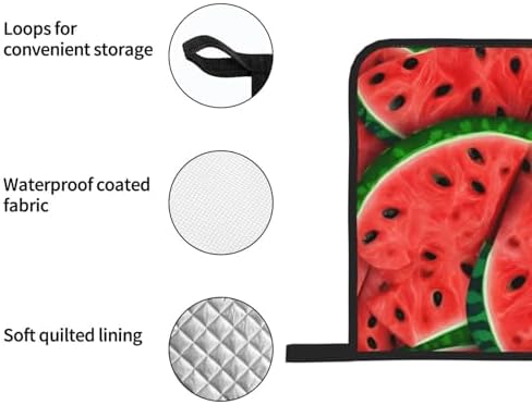 Quopvn Red Watermelon Printed Oven Mitts and Pot Holders 4-Piece Set