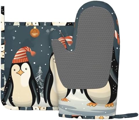 NonhailSilicone Oven Mitts and Potholders Set 500F Heat Resistance Christmas Gifts