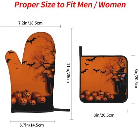 XHHRRDNZ Orange Halloween Oven Mitts and Pot Holders Set of 4