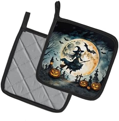 Flying Witch Spooky Halloween Potholders 7 12 x 7 12