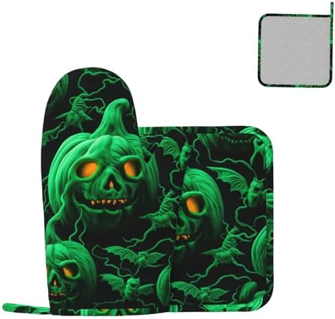 2-Piece Heat-Resistant Oven Mitts Pot Holders Set Non-Slip Halloween-Theme