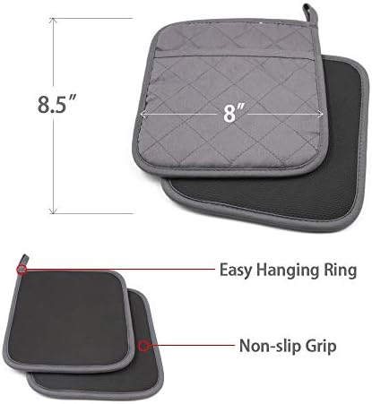 2x Gray Pot Holders Heat Resistant Oven Mitts for Kitchen Use