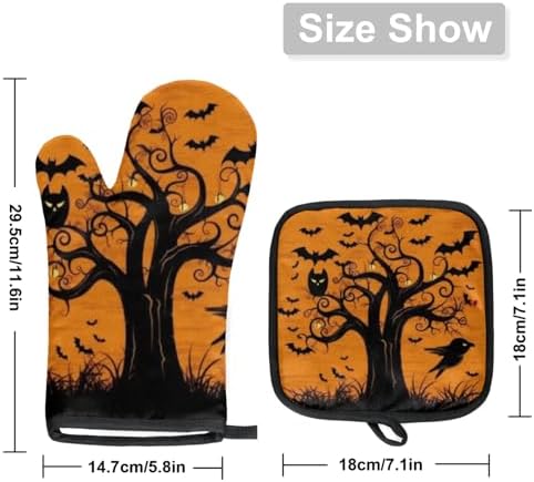 Aglebo Halloween Owls Oven Mitts Pot Holders Set of 2