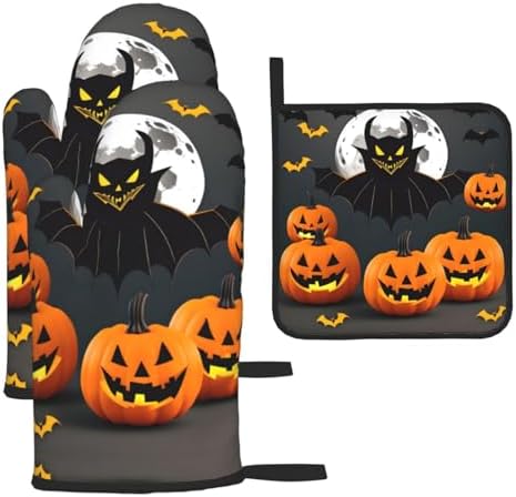 Halloween Moon Bat Pumpkin Oven Mitts Set