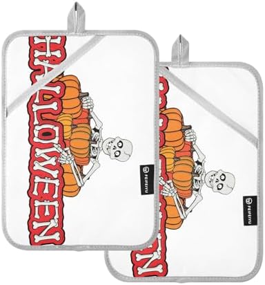 OURVII 2Pcs Halloween Pumpkin Potholders Non-Slip