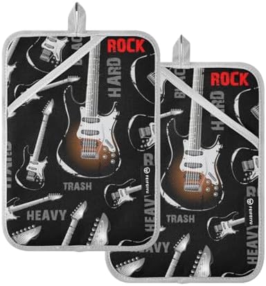 Dalzium Electric Guitar Rock Music Potholder Set - Heat-Resistant
