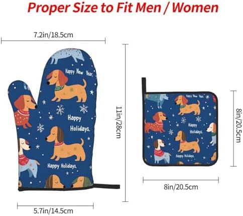 Dachshund Christmas Oven Mitts Potholders Set - Heat-Resistant and Non-Slip