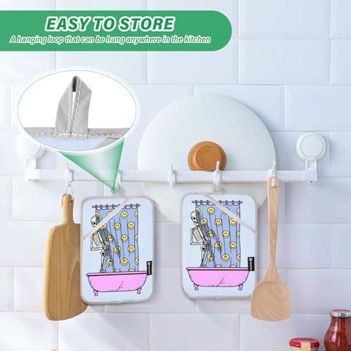 2pc Skeleton Bone Pot Holder Pockets Non-Slip Halloween Kitchen Use