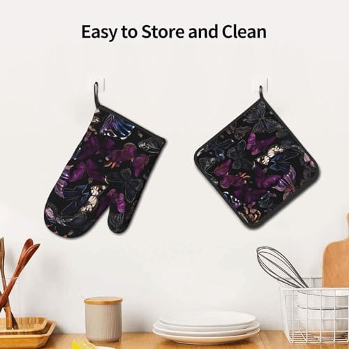 Quopvn Butterly Printed Oven Mitts and Pot Holders Set 2pcs