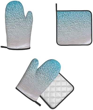 Clear Sea Water Oven Mitt Pot Holder Set