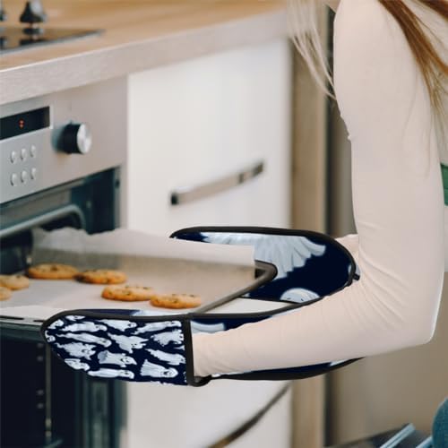Scary Ghost Double Oven Mitts Heat-Resistant Gloves for Cooking Baking