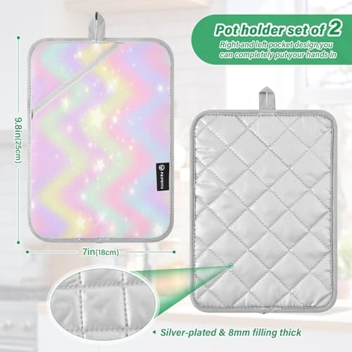 Kcldeci Rainbow Stars Hearts 2-Pack Oven Mitts