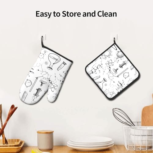 Quopvn Chemistry Print Oven Mitts and Pot Holders 2pcs Set