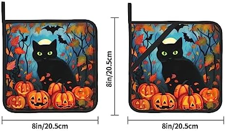 Halloween Black Cat Pumpkin Leave Pot Holder Set