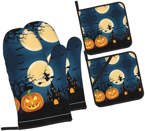 Pumpkin Halloween Oven Mitts and Pot Holder Sets for Cooking Baking