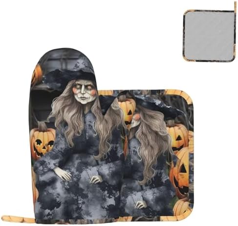 Pair of Funny Halloween Oven Mitts and Pot Holders Set