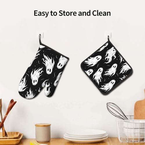 Gothantine Halloween Ghost Oven Mitts Pot Holders Set