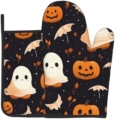 Premium Halloween Oven Mitts and Pot Holders Set for Baking BBQ