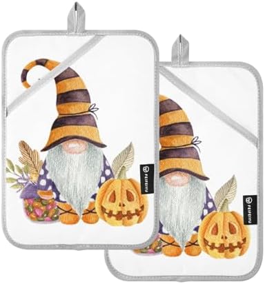 OurVii 2Pcs Halloween Gnome Pot Holder Set Heat Resistant Kitchen Baking and Cooking