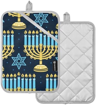 Wudan Happy Hanukkah Candelabra Candles 2 Pack Heat Resistant Potholders for Kitchen