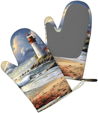 NONHAI Silicone Oven Mitts Set of 2 Sea Lighthouse Sandbeach
