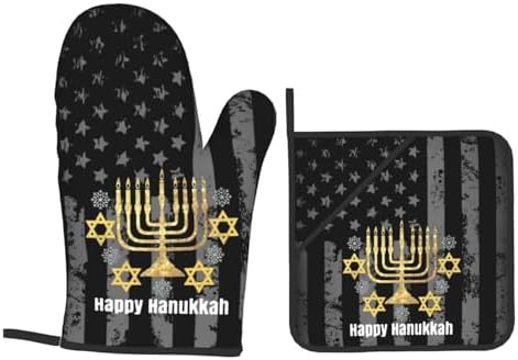 Happy Hanukkah Oven Mitts Pot Holders Set 4PCS