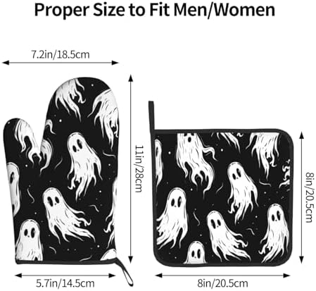 Gothantine Halloween Ghost Oven Mitts Pot Holders Set
