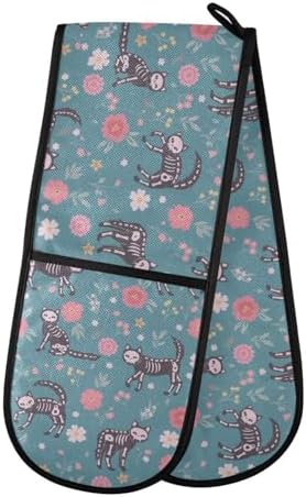 Skeleton Cats Flowers Halloween Double Oven Mitts