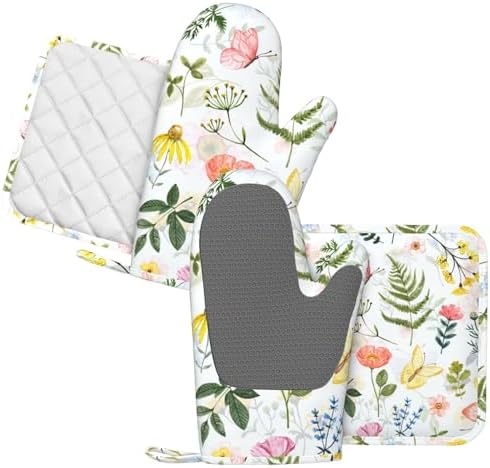 DONMYER Wildflowers Butterfly Oven Mitt Set 4 pcs