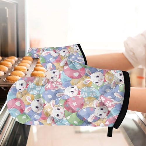 UNICEU Easter Rabbit Oven Mitts Pot Holders 4-Piece Set