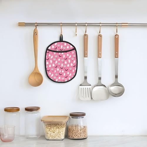 Pink Halloween Oven Mitt with Hanging Loop