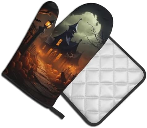 Scary Halloween Oven Mitts Pot Holders Set - Heat-Resistant Cooking Gloves Baking Pots