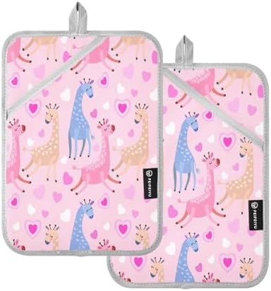 KCldeci Cute Giraffe Heat-Resistant Potholders for Baking Cooking as a Gift