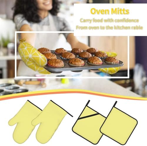 Curdesi Heat-Resistant Oven Mitts Set 4PCS Pale Yellow