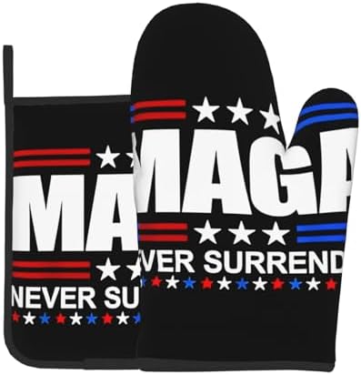 Mraefoa Trump 2024 MAGA Never Surrender Heat-Resistant Oven Mitts Pot Holders Set
