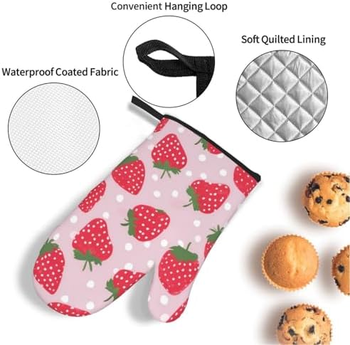 Strawberry-Printed Oven Mitts Pot Holders Set
