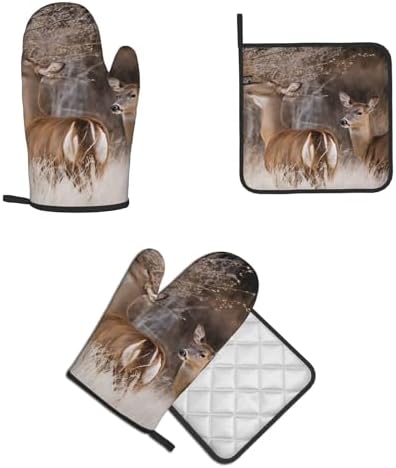 Free Whitetail Deer Printed Oven Mitts Pot Holders Set - Heat-Resistant Kitchen Potholders