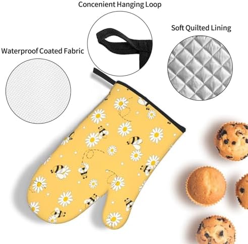 DXTKWL Oven Mitts Set of 3 Yellow Bee Daisy