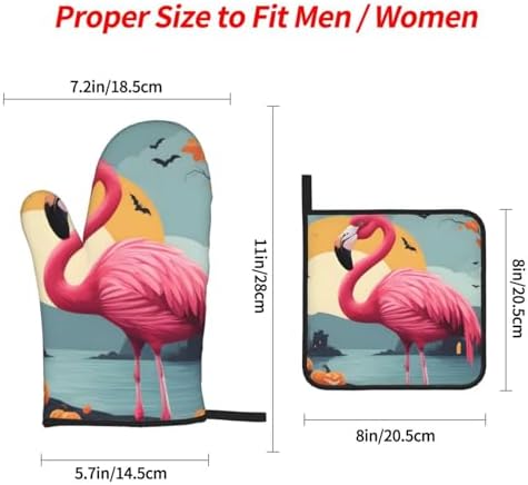 YYHHAOFA Cartoon Halloween Flamingo Oven Mitt Set - 4-Piece Insulated Kitchen Baking Tools
