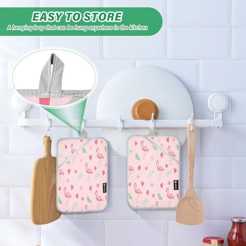 Bright Pink Flamingo Potholders Heat-Resistant Oven Mitts for Cooking Baking