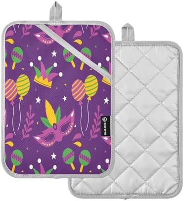 Kcldeci Mardi Gras Carnival Balloon 2Pack Pot Holder Hot Pads Heat Resistant