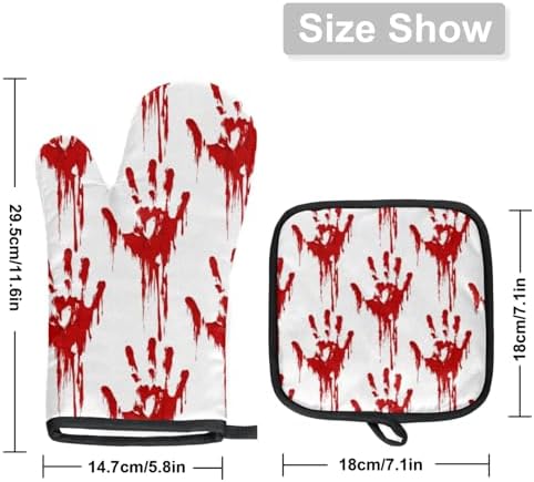 Halloween Red Handprints Skull Oven Mitts and Pot Holders Set of 2