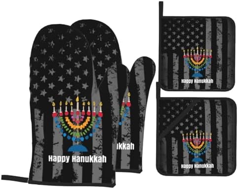 Happy Hanukkah Oven Mitts and Pot Holders Set 4 PCS