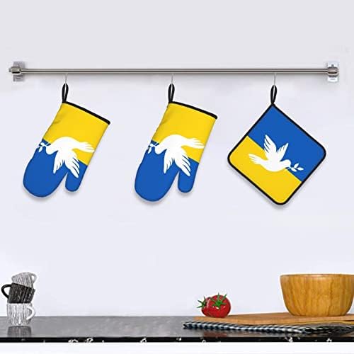 Dove Ukraine Flag Oven Mitts and Pot Holders Set