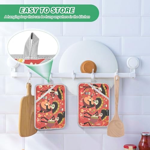 OURVII 2Pcs Day of Dead Pot Holders Set Non-Slip