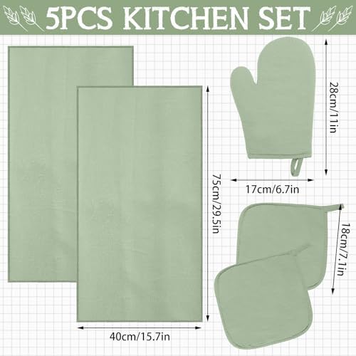 Rtteri 5-Piece Sage Green Oven Mitt Kitchen Towels Set